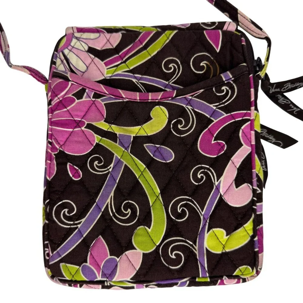 Vintage Vera‎ Bradley Brown with Pink Quilted Crossbody Bag Adjustable Strap